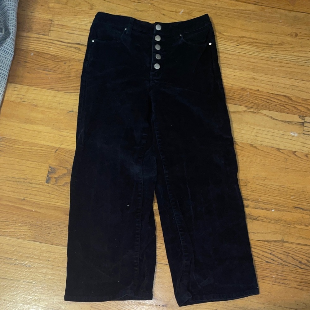 Black Corduroy Velvet Wide-Leg Pants